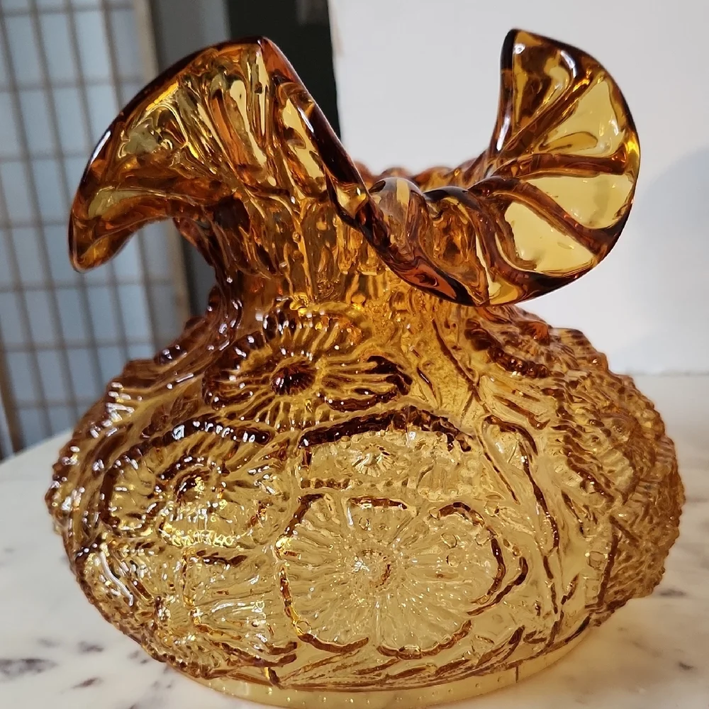 Fenton Poppy Amber Gold Glass Lamp Shade RARE